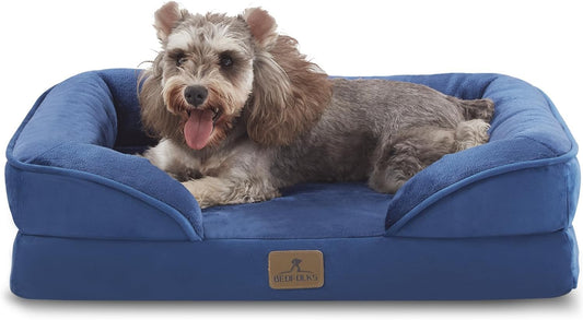 Bedfolks Orthopedic Dog Bed Extra Small, Waterproof Dog Sofa Bed for Small Dogs & Cats, Egg Foam Pet Couch Bed with Removable Washable Cover and Nonslip Bottom, Navy Blue
