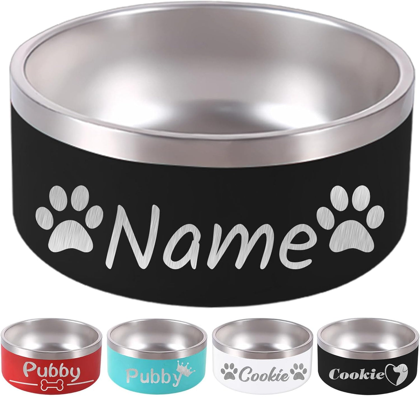 42OZ Personalized Dog Bowl Laser Engraved Custom Pet Name 18/32/42/64 oz No Slip Stainless Steel Insulated Bite-Resistant Food Water Dishes-Black