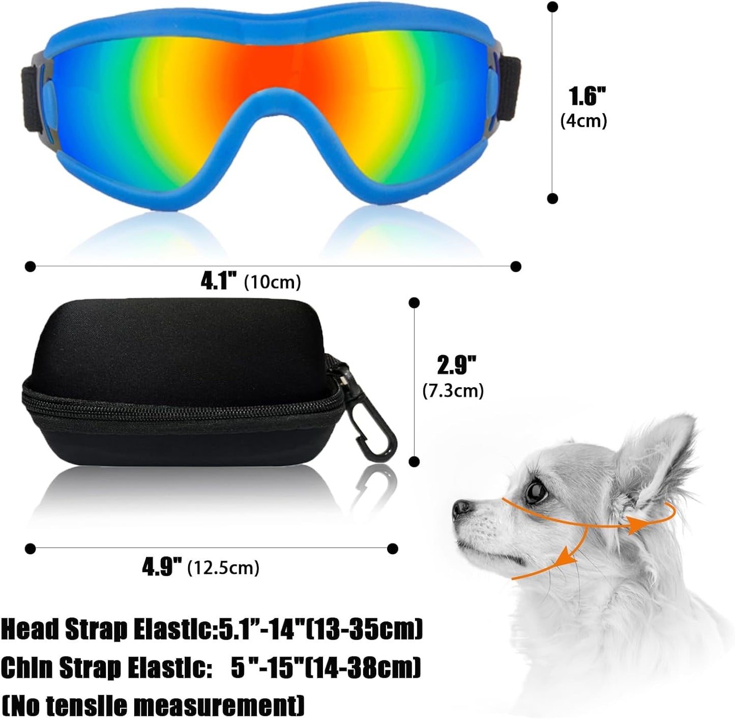 Dog Goggles Small Breed Dog Sunglasses with Adjustable for UV Protection Eyewear Doggy Doggie Puppy Glasses Anti-Fog Wind Dust Snowproof (Blue Frame Red Lens)