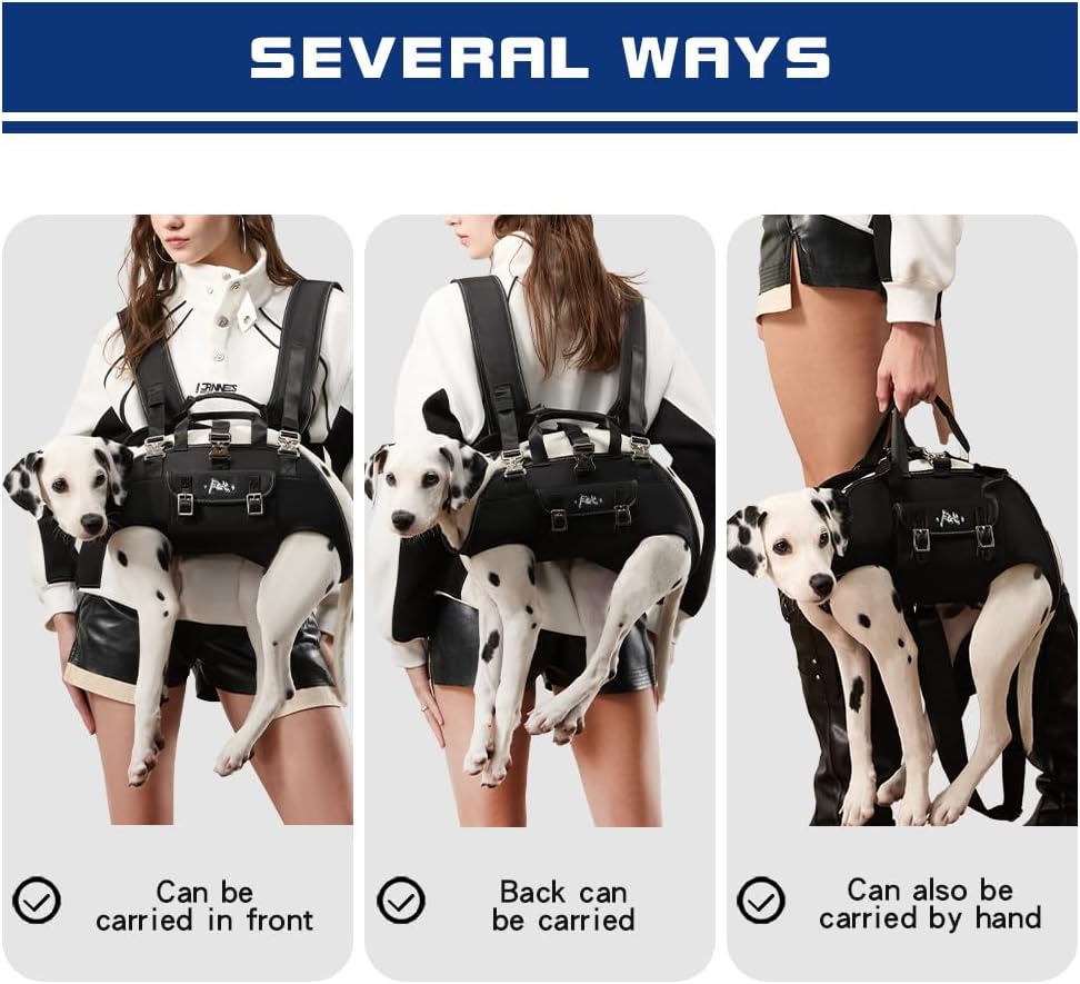 Dog Backpack Carrier - Spine-Friendly for Midium to Large Dogs (18-30 lbs), Horizontal Design Dog Carrier with Adjustable Back Straps,Legs-Out Comfort for Travel/Hiking/Cycling (Black, Size L)