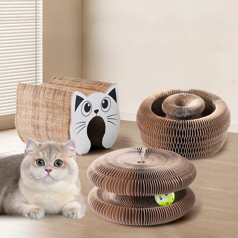 Kitty Curls Cat Toy Kurlz, Interactive Scratch Pad, Foldable Accordion,Cat Recyclable Scratcher with Ball (Black)
