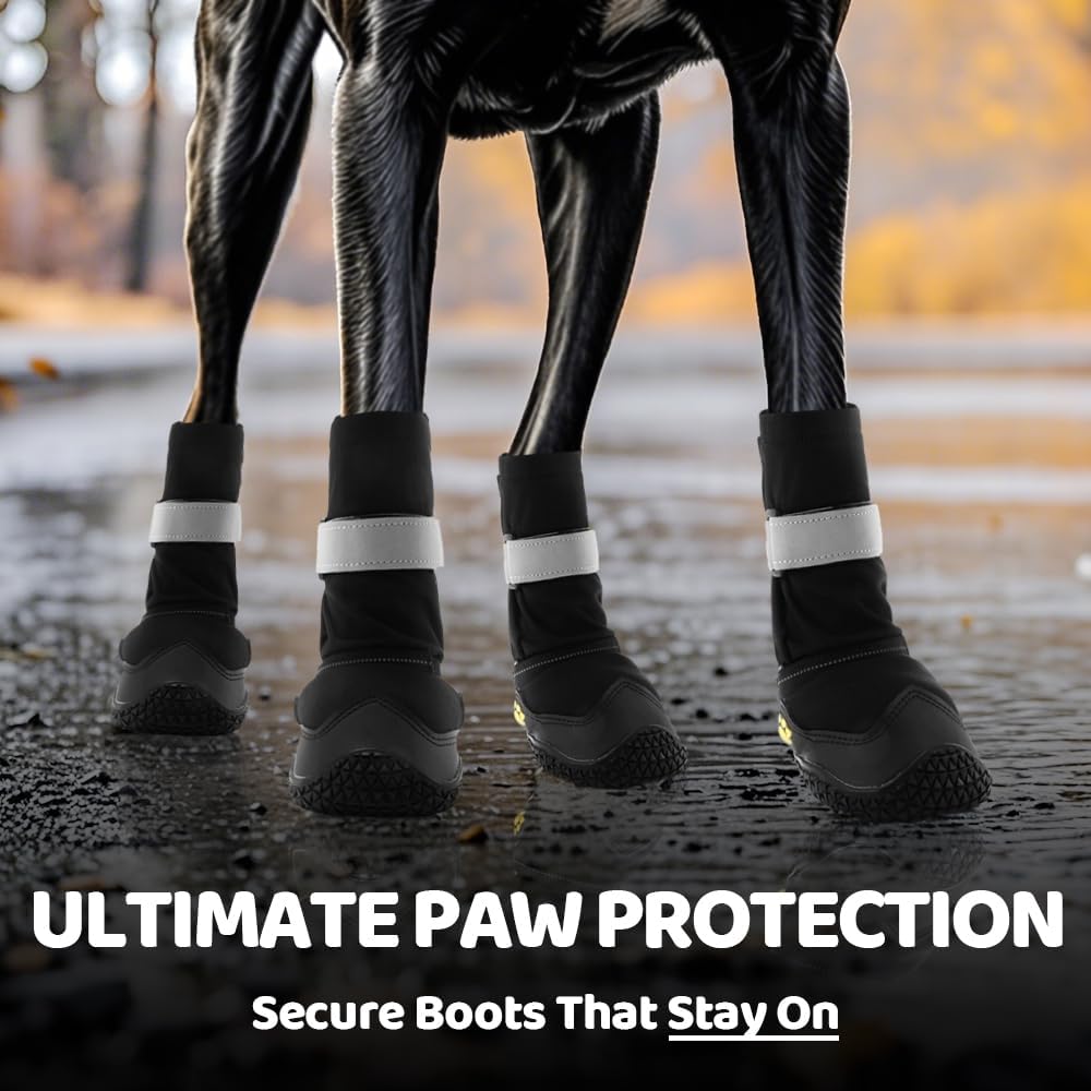 Hcpet Dog Shoes, Dog Boots & Paw Protectors for Winter Snowy Days, Rainy Weather, Outdoor Anti-Slip Sole Dog Booties for Hardwood Floor Black-Leg 7