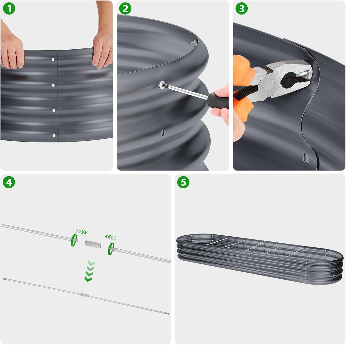 Land Guard 8×2×1ft Galvanized Raised Garden Bed Kit, 108 Gallon Capacity Raised Garden Boxes Outdoor, Oval Metal Raised Garden Beds for Vegetables, Modern Grey(with 10 Connecting rods)
