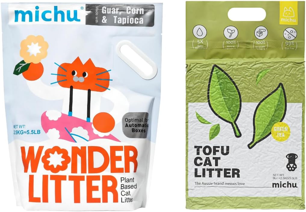 Tofu Cat Litter Natural Clumping Tofu Cat Litter 5.5lb/88oz 5 Scents (Greentea + Wonder Litter, 2 Pack)