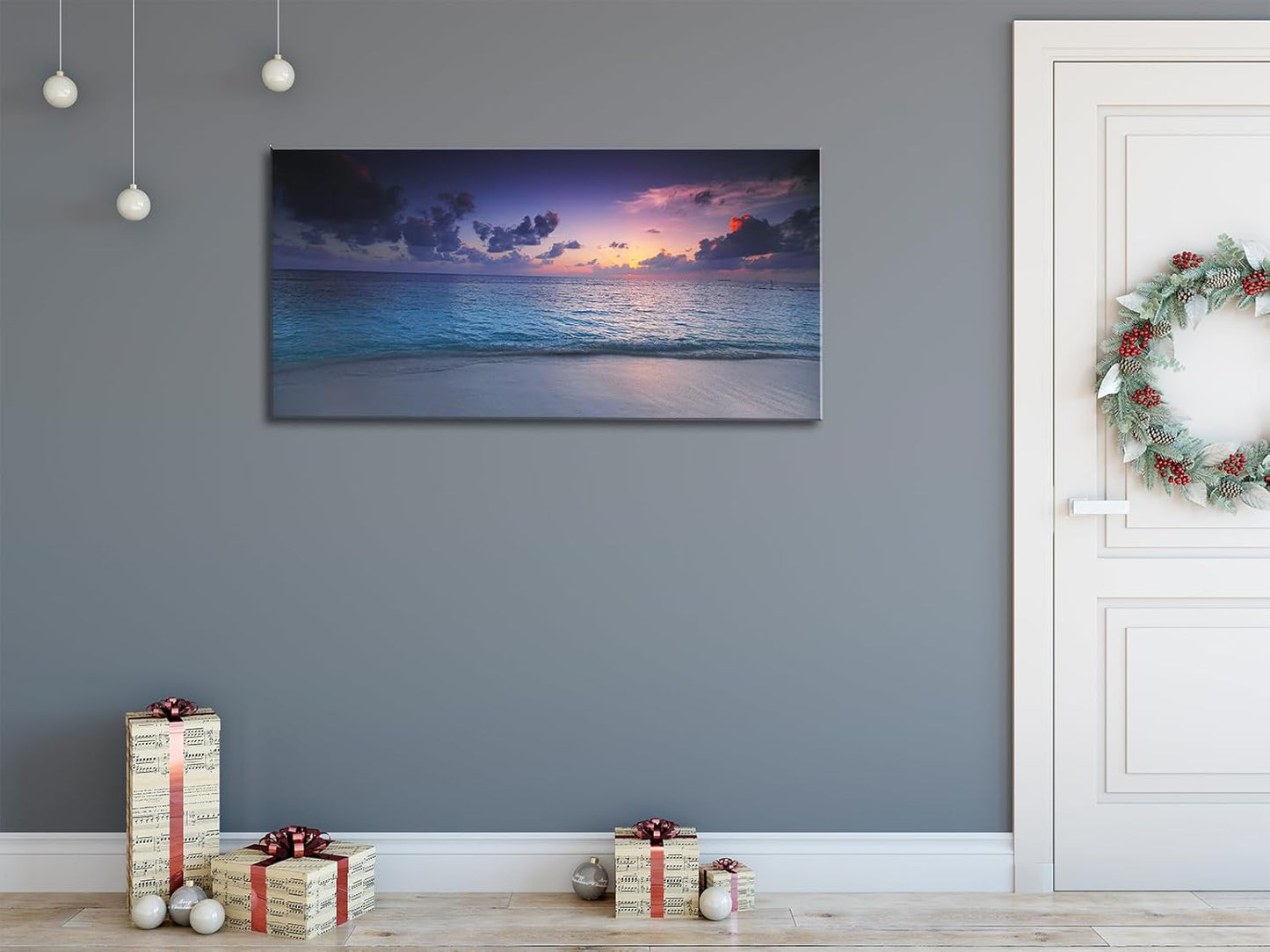 Beach Wall Art Sunset Coastal Bathroom Decor Ocean Sunrise Canvas Artwork Nature Landscape Prints Painting Modern Ocean Waves Seascape Artwork for Living Room Office Home Decoration 20x40 inch