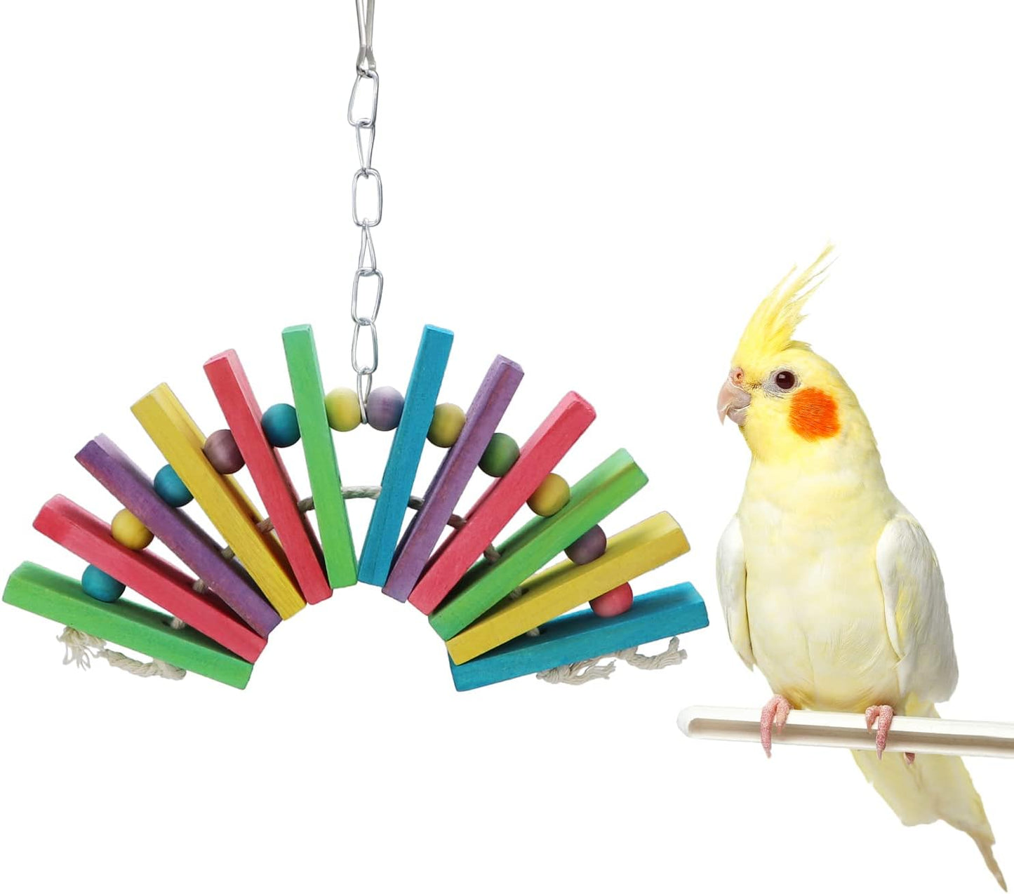 Litewoo Bird Parrot Parakeet Toys, Colorful Bite Wood Swing Toy for Small Medium Parakeet Cockatiel Budgie Cockatoo Macaw Conure Parrot（A）