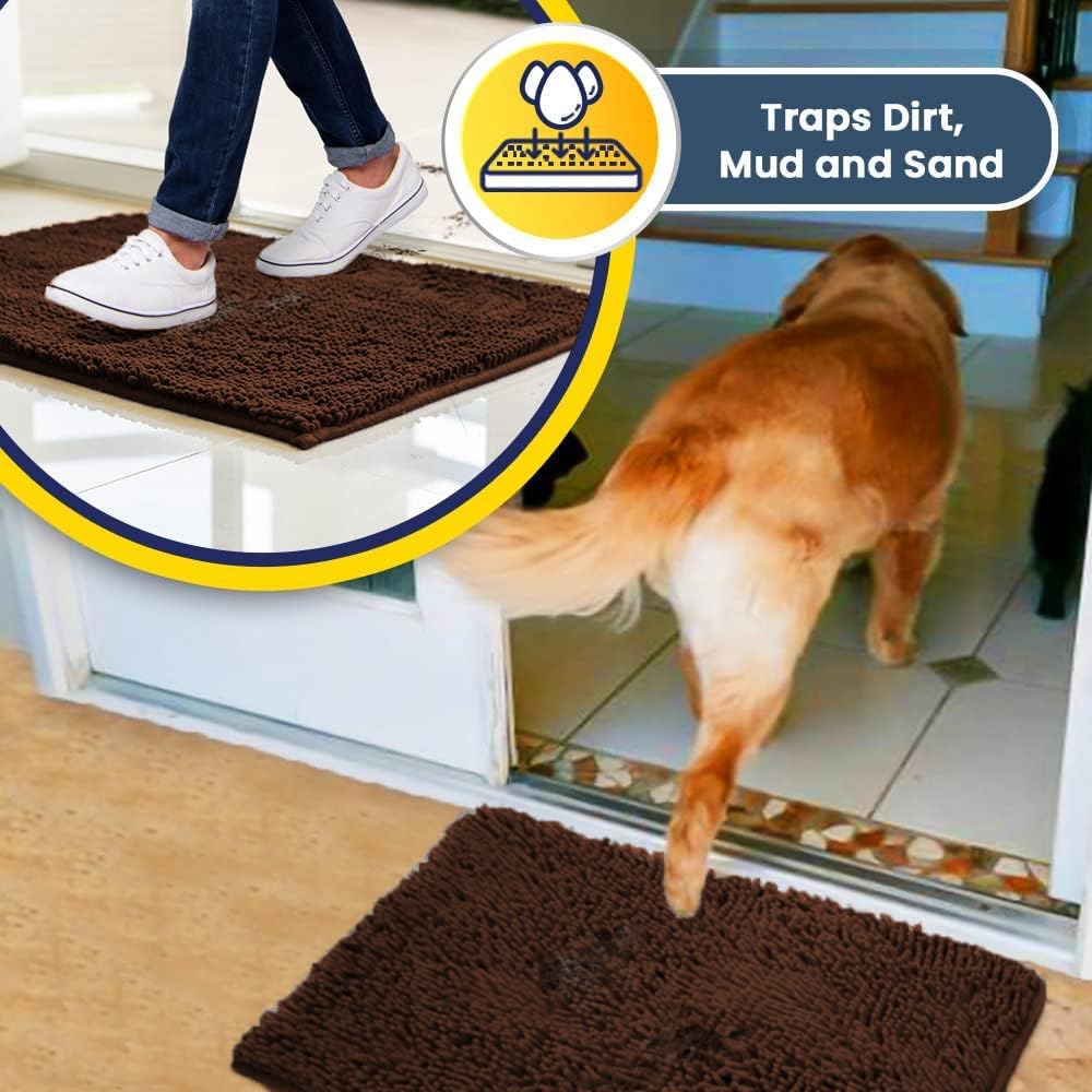 Muddy Mat® Shown on TV – Super Absorbent Microfiber Dog Door Mat for Muddy Paws, Non-Slip Washable Pet Rug, Quick Dry Chenille Entryway Carpet, Machine Washable Indoor Outdoor mat, Brown 59"x24"