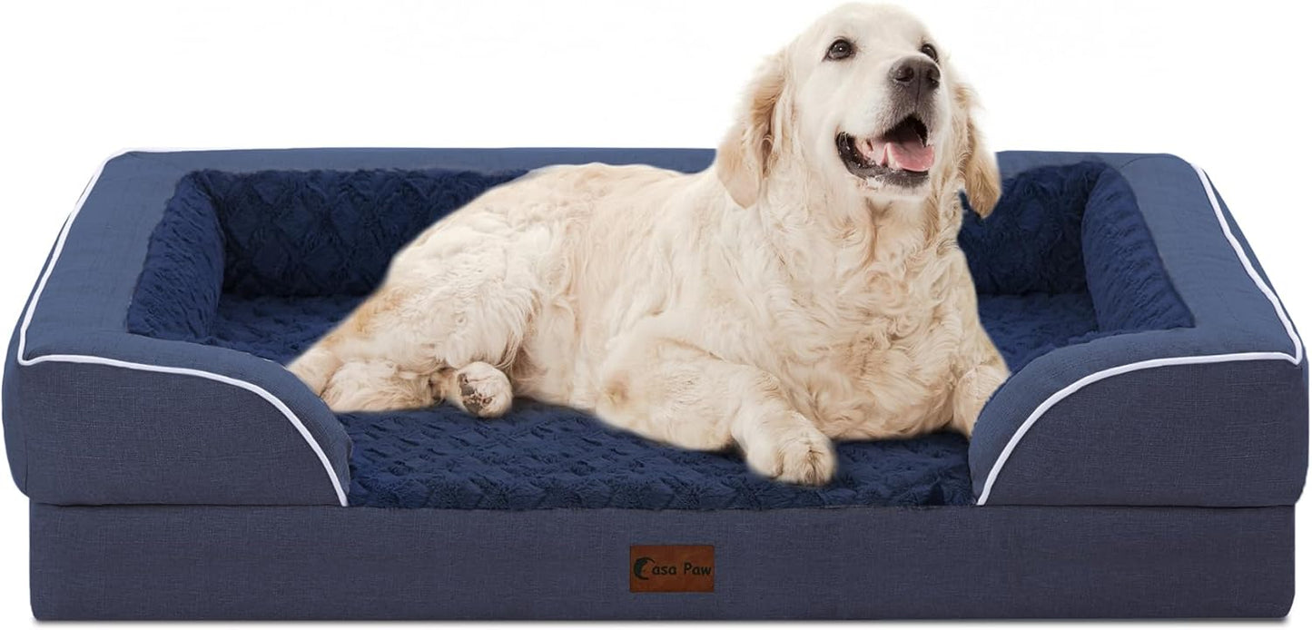 Orthopedic XL Dog Bed for Extra Large Dogs, Waterproof Memory Foam Dog Beds with Sides, Non-Slip Bottom and Egg-Crate Foam Big Dogs Couch Beds with Removable Washable Cover(X-Large,Navy Blue)