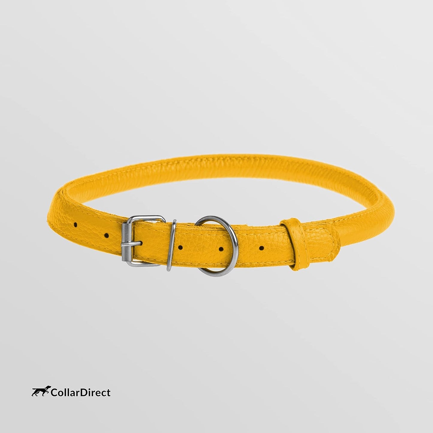 CollarDirect Rolled Leather Dog Collar, Soft Padded Round Puppy Collar, Handmade Genuine Leather Collar Dog Small Large Cat Collars 13 Colors (15-19 Inch, Yellow Textured)