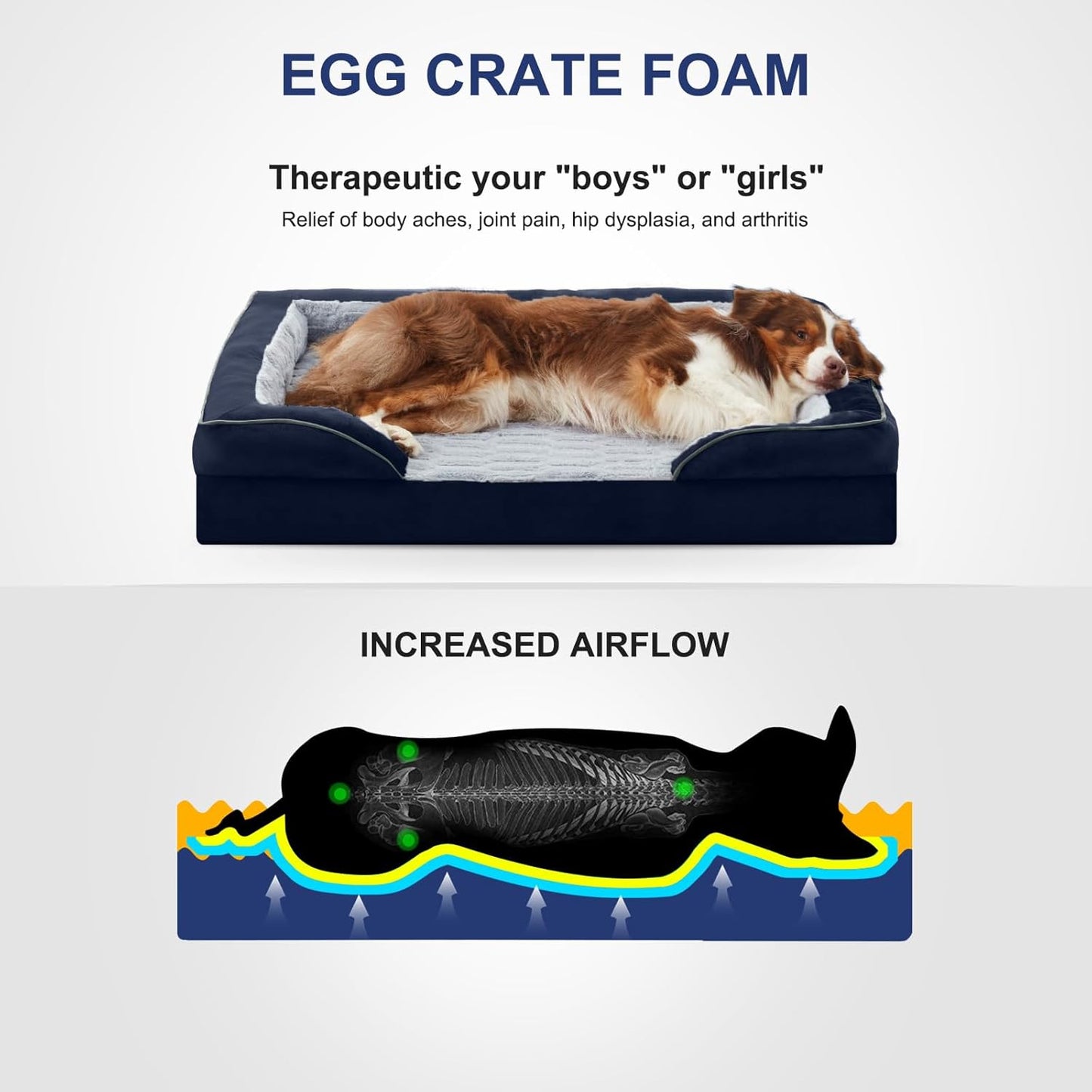 FURTIME Orthopedic Dog Bed for Extra Large Dogs - XL Washable Dog Sofa Beds Large, Supportive Foam Pet Couch Bed with Removable Washable Cover, Waterproof Lining and Nonskid Bottom, Navy Blue