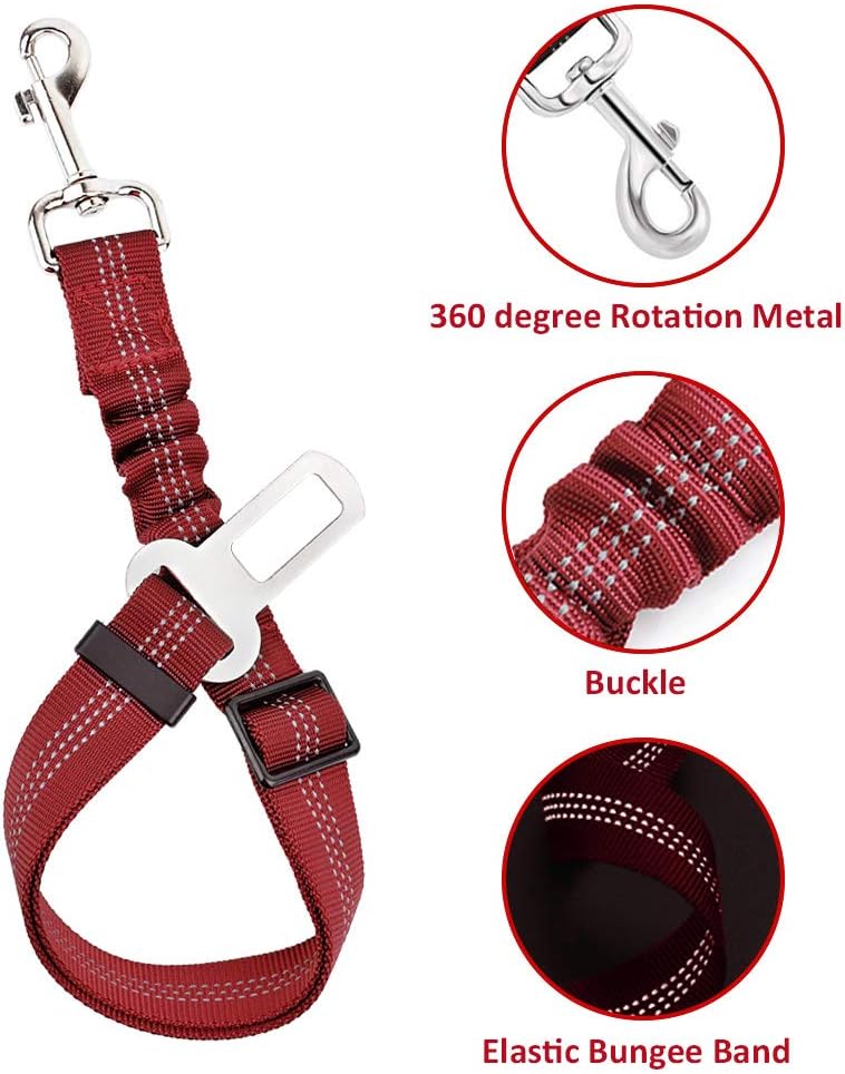 SlowTon Dog Seat Belt Harness for Car, Dog Car Harness Adjustable Mesh Breathable & Dog Seatbelt Safety Tether with Elastic Bungee for Small Medium Large Pets(Red Seatbelt, Single Clip, XXXS)
