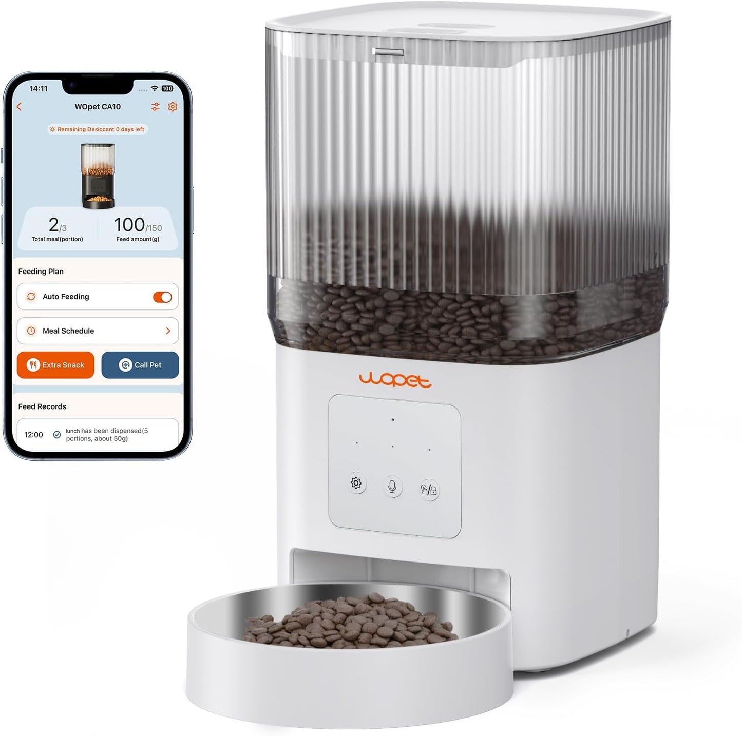 WOPET Automatic Cat Feeder, WiFi Dog Feeder with APP Control for Remote Feeding, Automatic Cat Food Dispenser with 10S Voice Record,1-10 Meals Per Day for Cats and Dogs