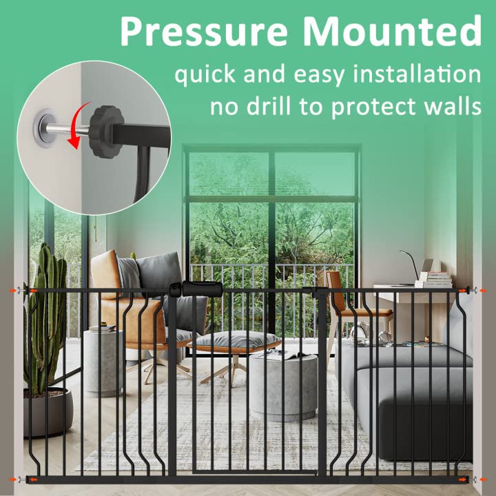 ALLAIBB Extra Wide Pressure Mounted Baby Gate Walk Through Child Kids Safety Toddler Tension White Long Large Pet Dog Gates with Extension for doorways Kitchen (57.48-62.20"/146-158cm, Black)