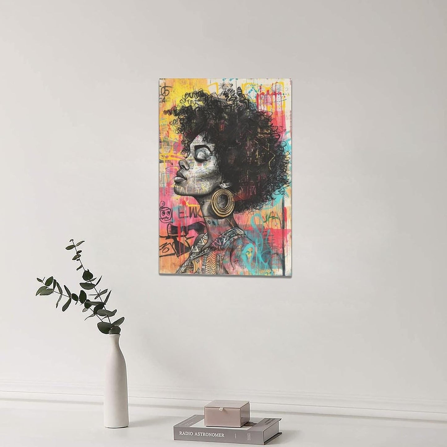 Quorin African American Wall Art Banksy Graffiti Black Woman Pictures Black Girl Wall Decor Canvas Print Painting Artwork for Bathroom Living Room Bedroom 16"x24"