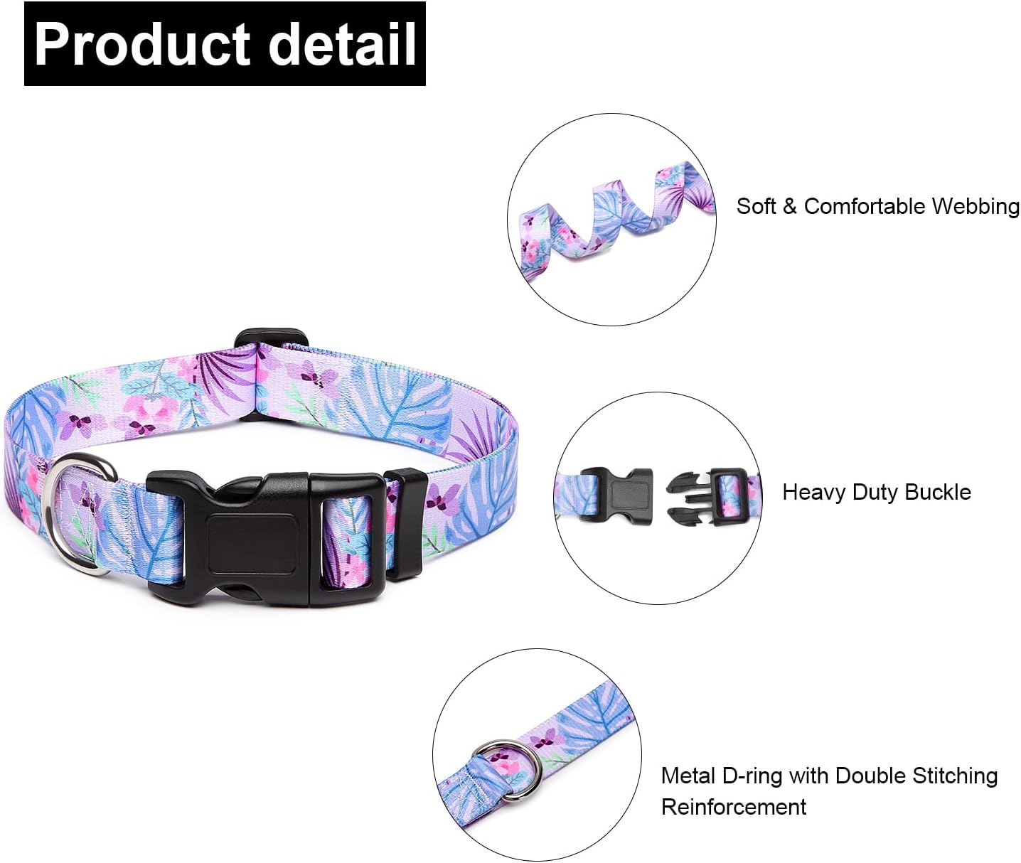 Mercano Adjustable Dog Collar - Special Design Patterns, Soft Nylon Comfortable Durable Pet Collar for Small Medium Large Dogs (S, Floral Purple)