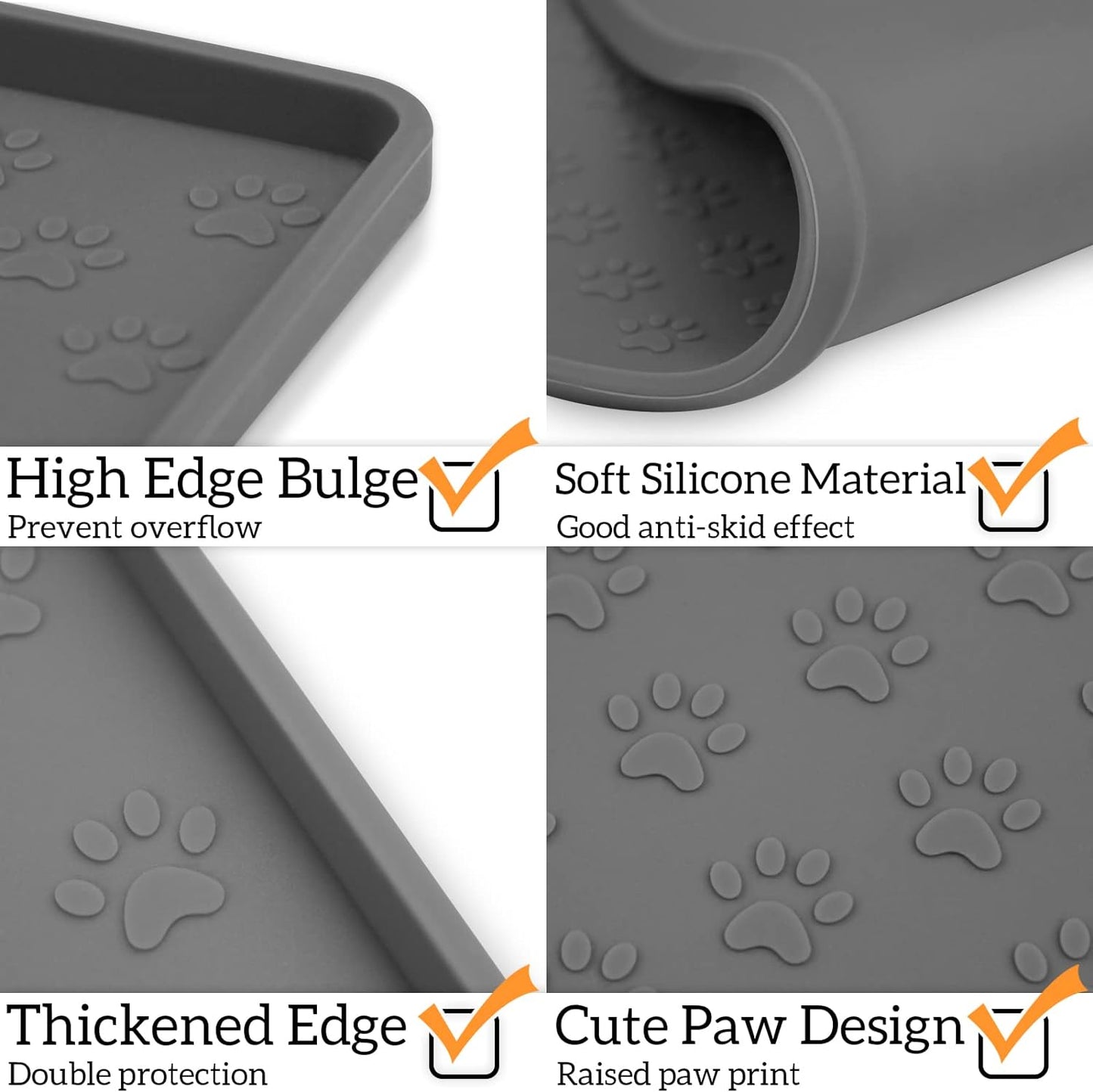 Ptlom Grey Pet Placemat for Dog and Cat, Waterproof Non-Slip Silicone Feeding Bowl Mat Prevent Food and Water Overflow, Puppy Dish Feeder Fountain Trays Suitable for Medium and Small Pets