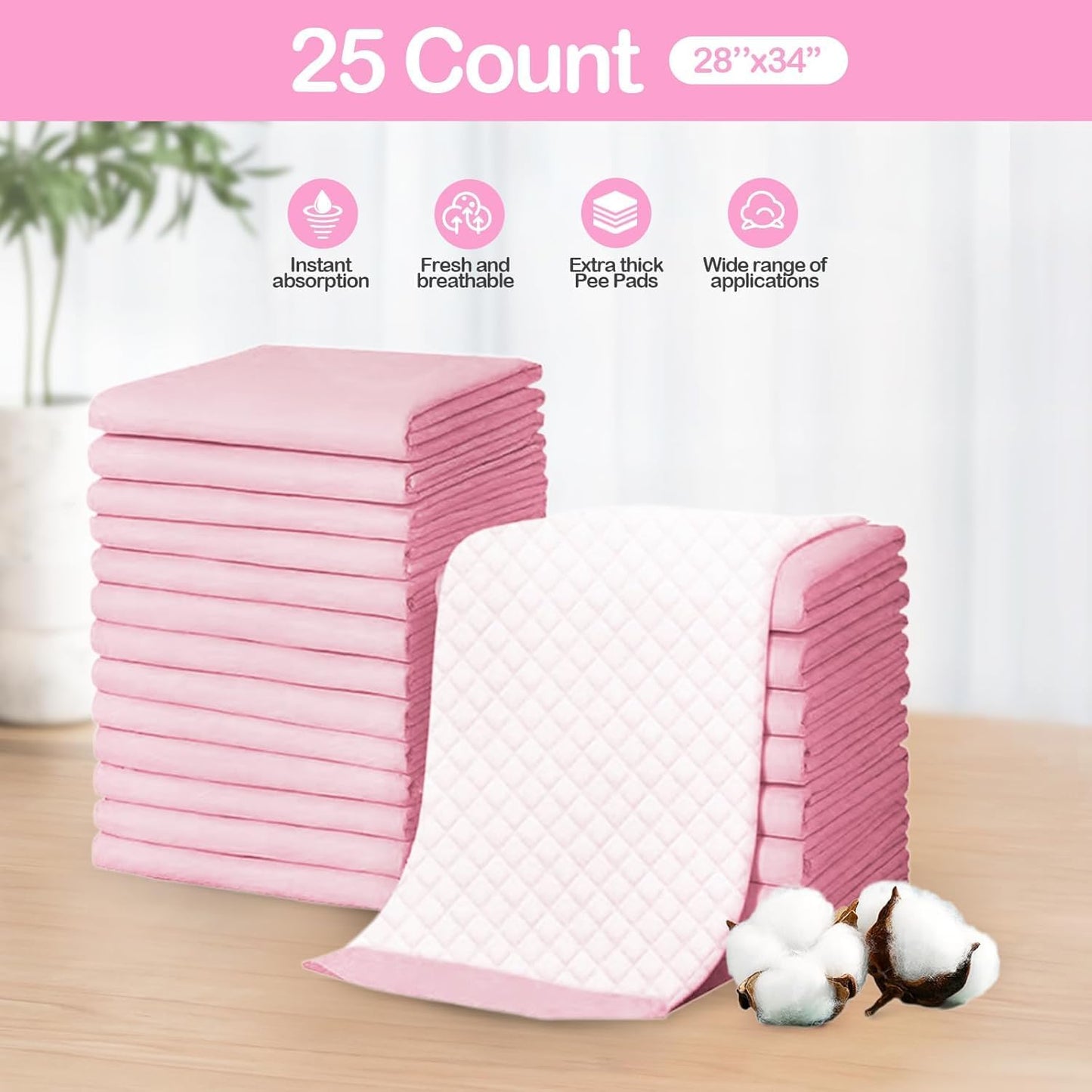 Dog Pee Pads XL:24"*35" Training Pads Upgrade Triple Thickness All-Purpose Super Absorbent & Leak-Proof, Quick Dry and Leak-Proof and Odor Control, for Puppies Dogs, Cats, Rabbit and Pets (25-Count)