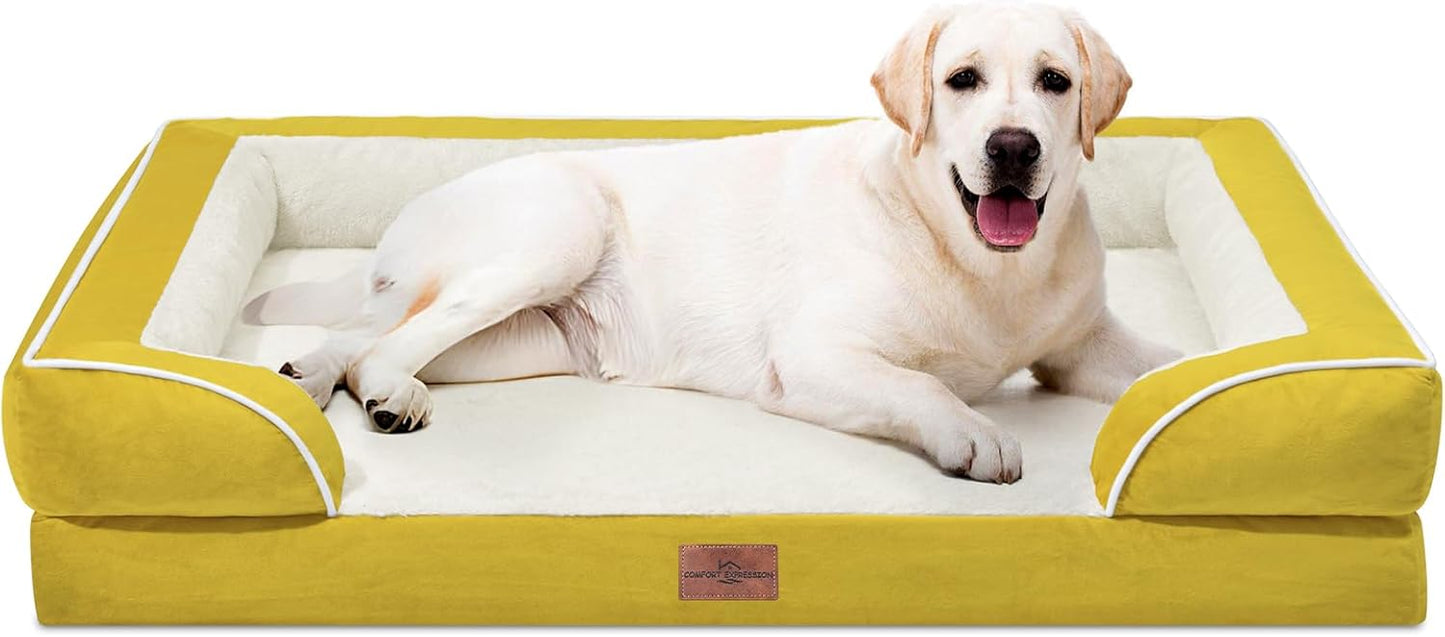 Comfort Expression Orthopedic Dog Beds, Jumbo Dog Bed for Extra Large Dogs, Waterproof Dogs Beds, PV Washable Pet Sofa Couch with Removable Cover & Non-Slip Bottom(Jumbo,Spicy Mustard)