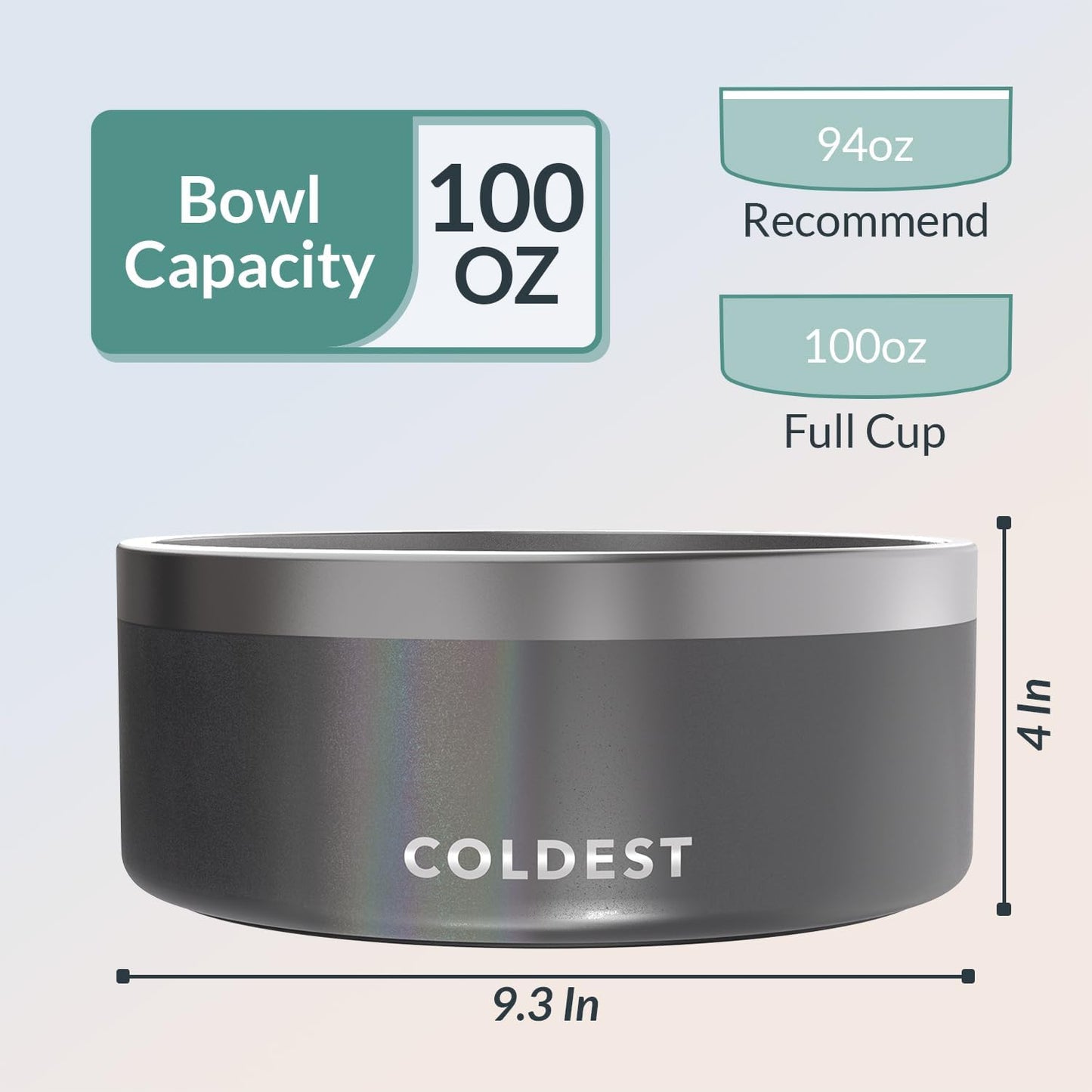 Coldest Dog Bowl - Anti Rust Metal, Non Slip, 3 Layers Insulated Stainless Steel Dog Bowls - Spill Proof & Heavy Duty - Water Bowl for Dogs, Cats & Pets, Dish Washer Safe (100 oz,Stardust Glitter)
