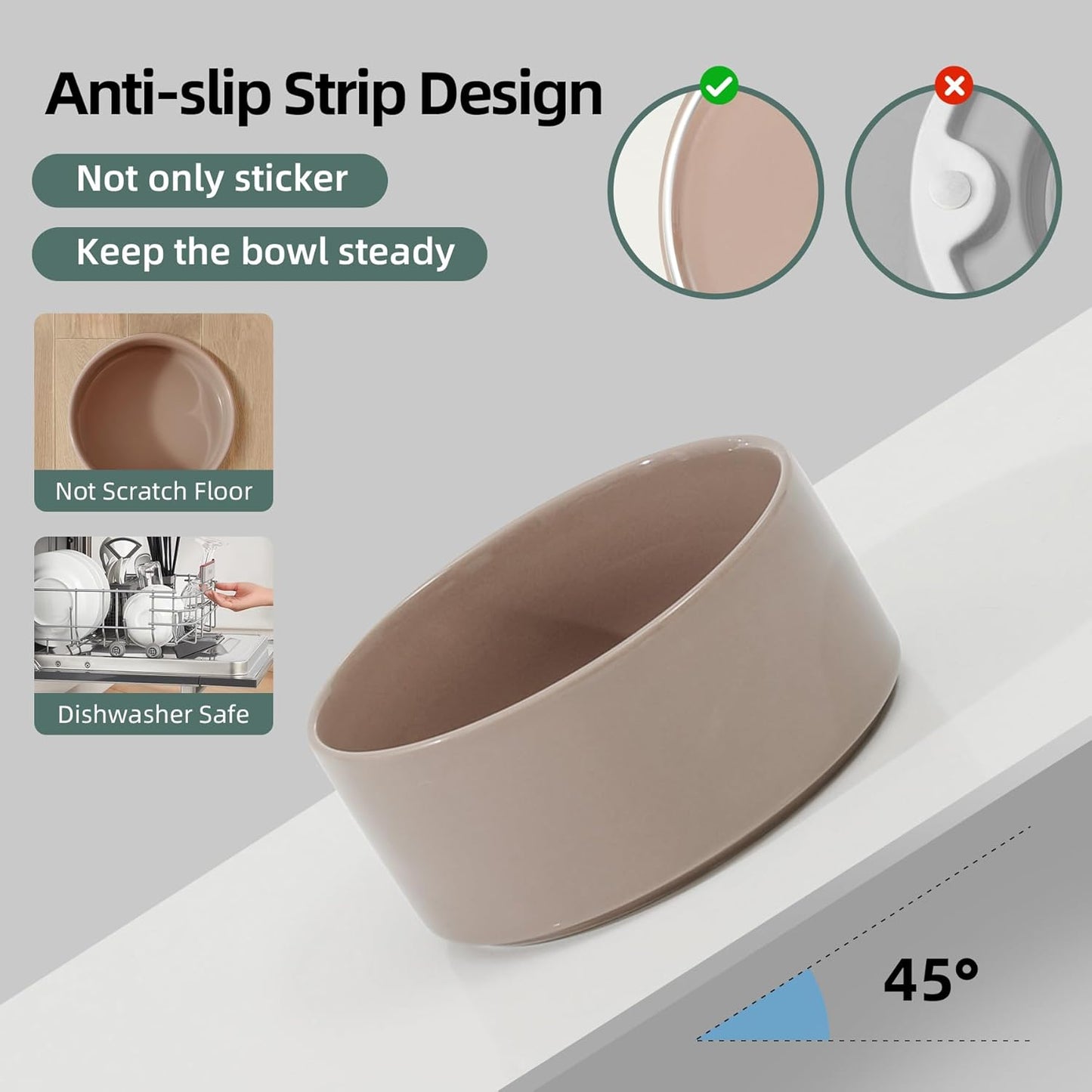 Ceramic 6.1inch Dog Bowls for Small and Medium Breed Dog Dish Pet Food and Water Bowl (Set of 2 Bowls - Dark Green, 28oz)