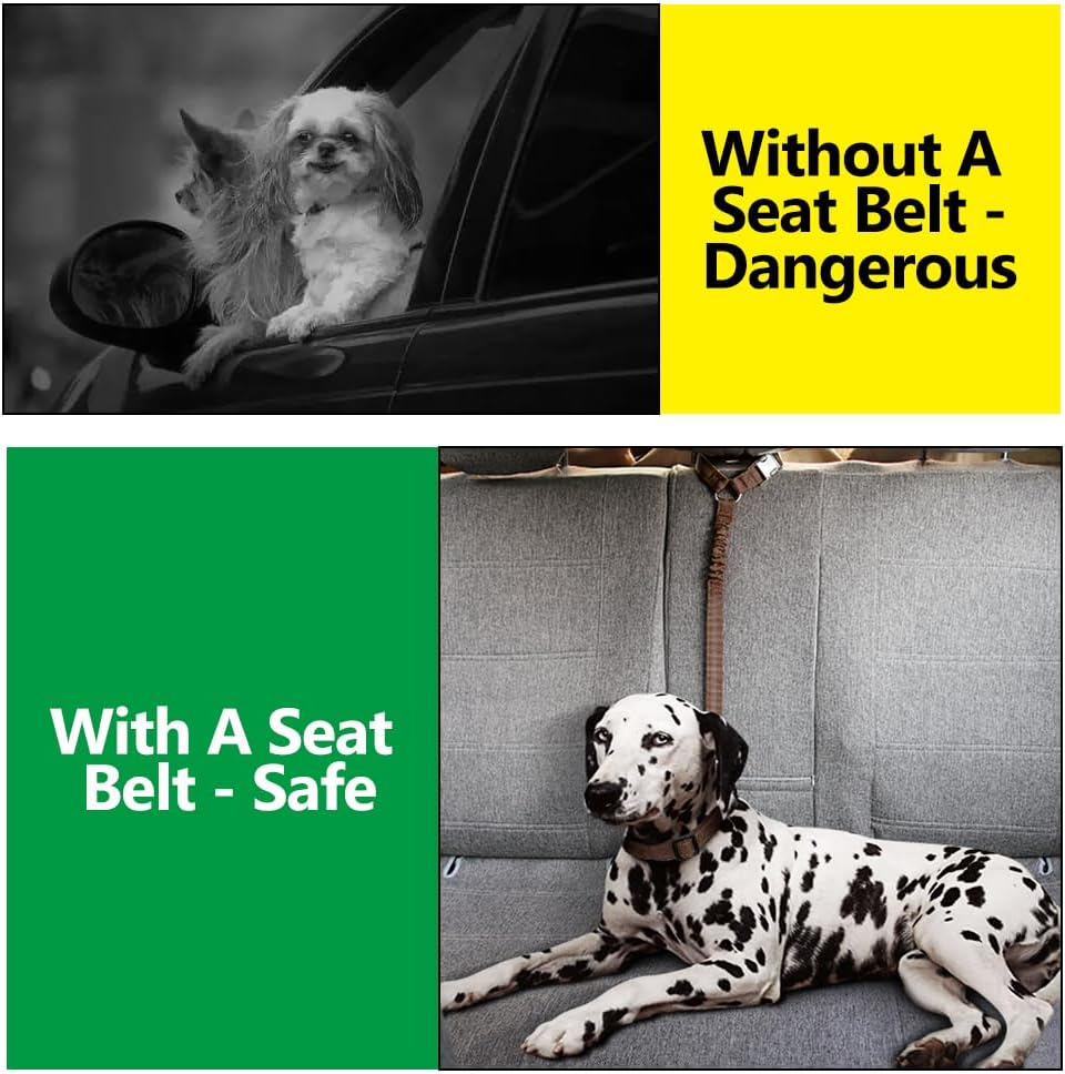 Plutus Pet Dog Seat Belt for Car Headrest, Reflective and Adjustable Restraint with Elastic Bungee for Safety, Vehicle Seatbelt Harness for Small Medium Large Dogs and Cats, Chocolate