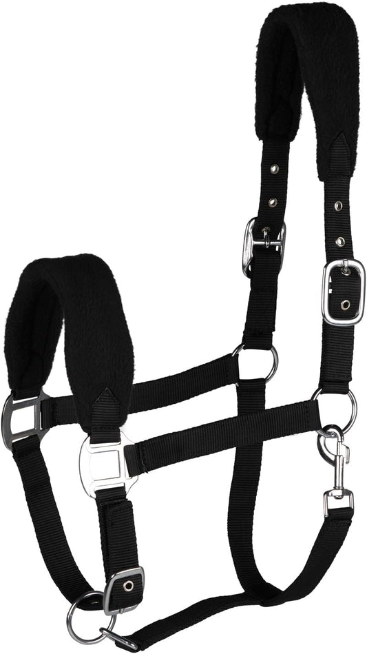 HORZE Kiel Adjustable Horse Halter with Fleece Padding - Black - Pony