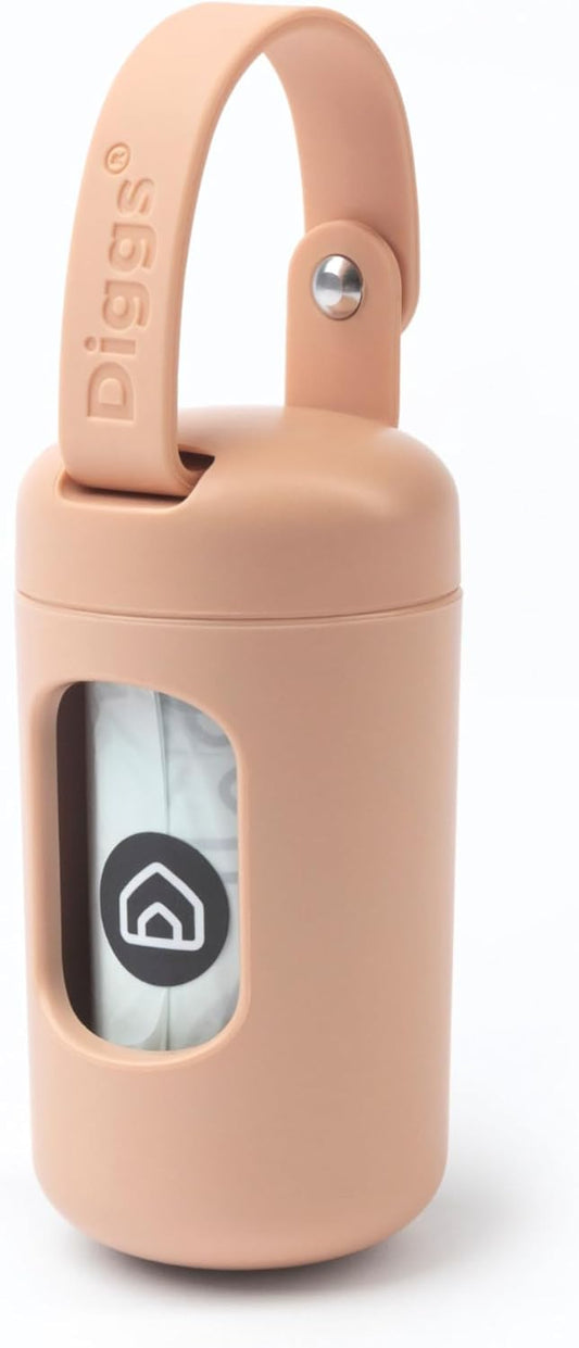 DIGGS Dog Poop Bag Dispenser for Leash - Premium Dog Waste Bag Holder with Easy One-Hand Dispensing (Blush)