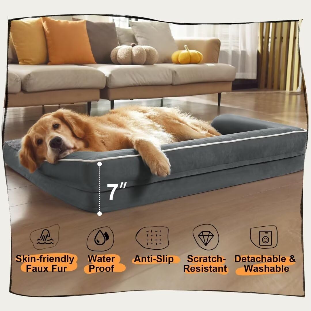 Small Dog Bed Waterproof Orthopedic Dog Beds for Medium Sized Dogs Comfy Pet Cat Bed with Sides, Washable Removable Cover