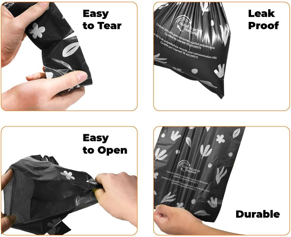 Best Pet Supplies Poop Bags for Dogs, 50% Post-Consumer Recycled Content dog waste bags on rolls, fits all poop bag holders for leashes - Black, 600 Count, Unscented
