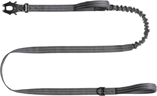 ICEFANG Tactical Dog Leash,K9 Training Walking Bungee Lead with 2 Control Handle,Heavy Duty Quick Release Metal Clasp,for Medium Large Breed (Reflective Grey, 6 FT)