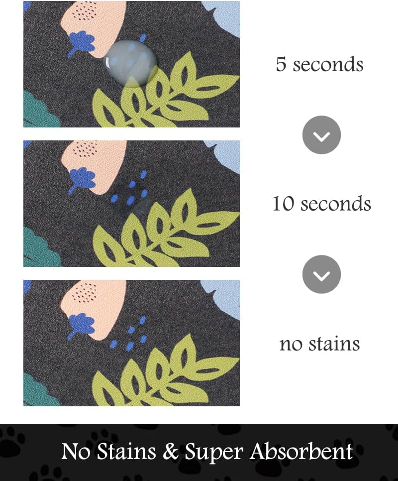 Pet Feeding Mat-Absorbent Dog Mat for Food and Water Bowl-No Stains Quick Dry Water Dispenser Mat-Dog Accessories Pet Supplies-Bowl for Messy Drinkers（DARKFLOWERS,17"x34"