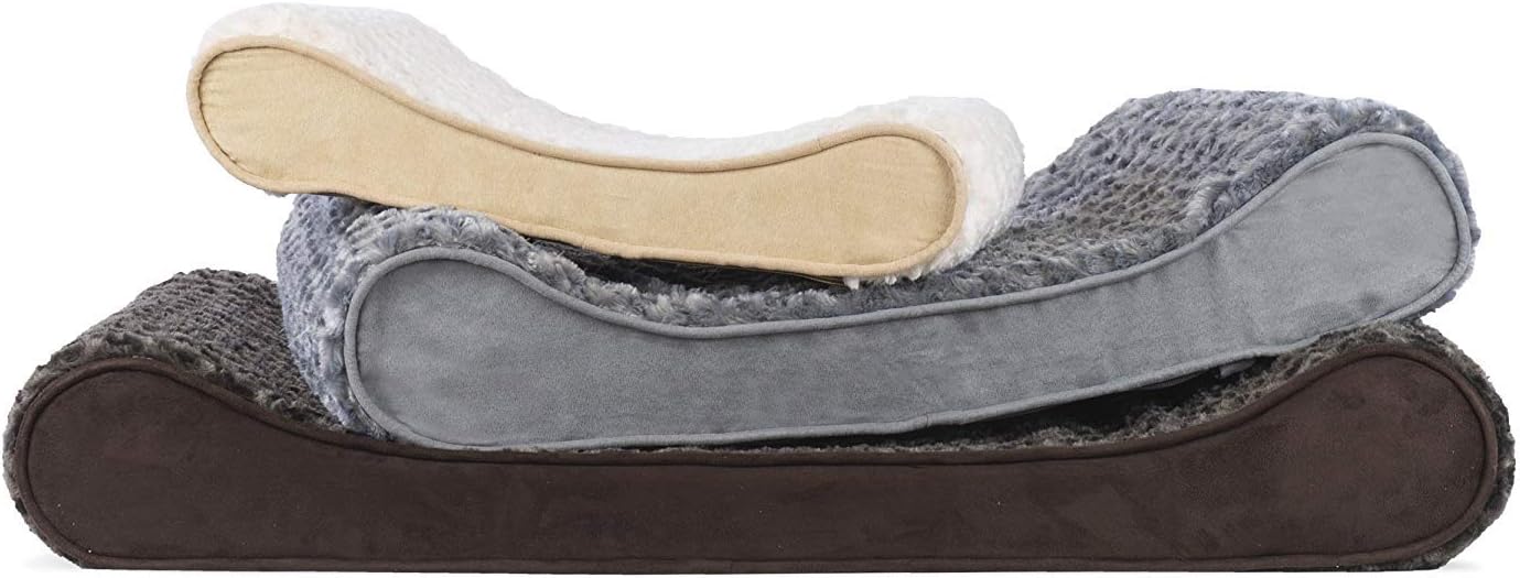 Furhaven Orthopedic Dog Bed for Large Dogs w/ Removable Washable Cover, For Dogs Up to 75 lbs - Ultra Plush Faux Fur & Suede Luxe Lounger Contour Mattress - Chocolate, Jumbo/XL