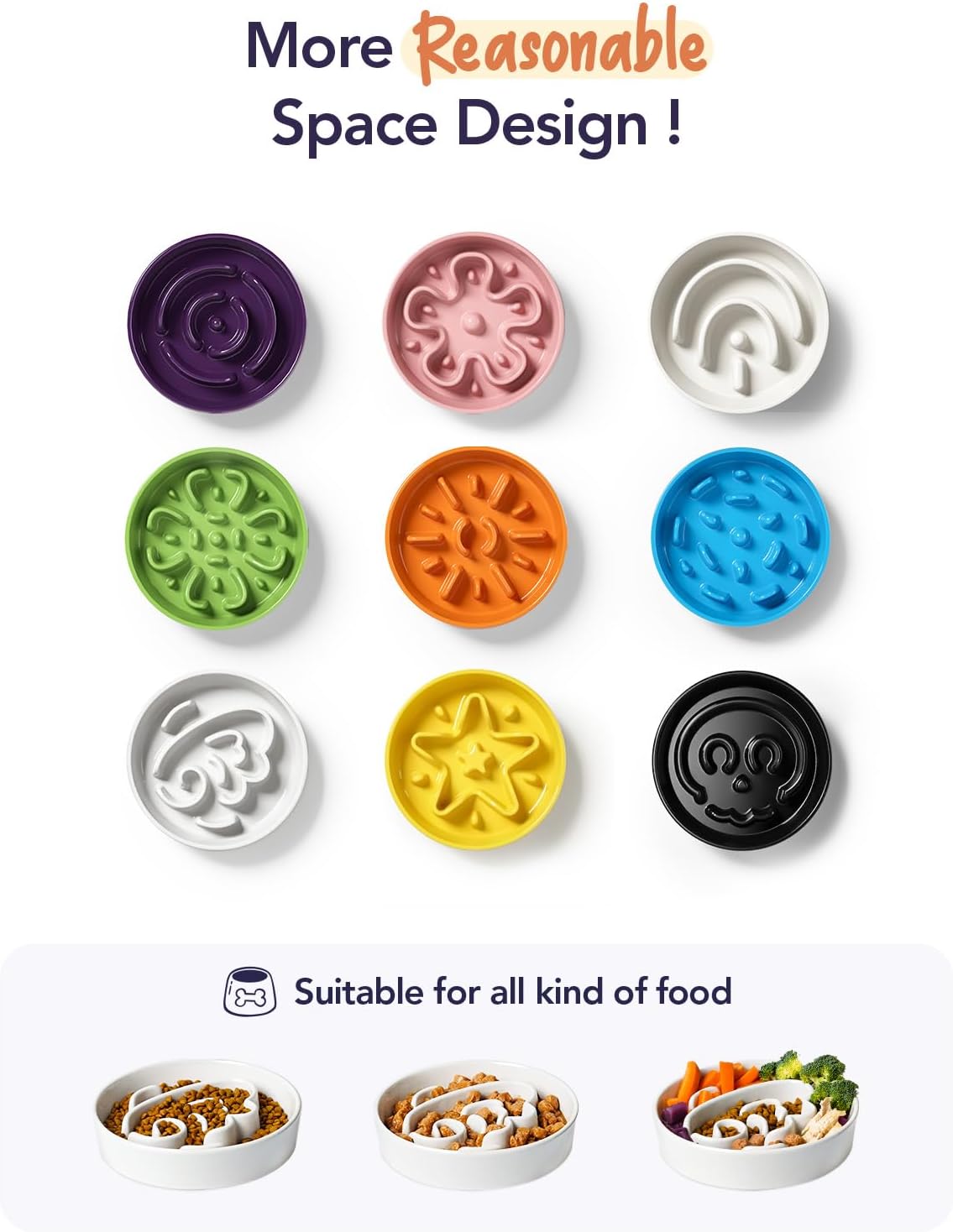 LE TAUCI Dog Bowls Slow Feeder Ceramic, 1.5 Cups Slow Feeding Dog Bowl Small Medium Breed, Puppy Bowl for Fast Eaters,Angel White