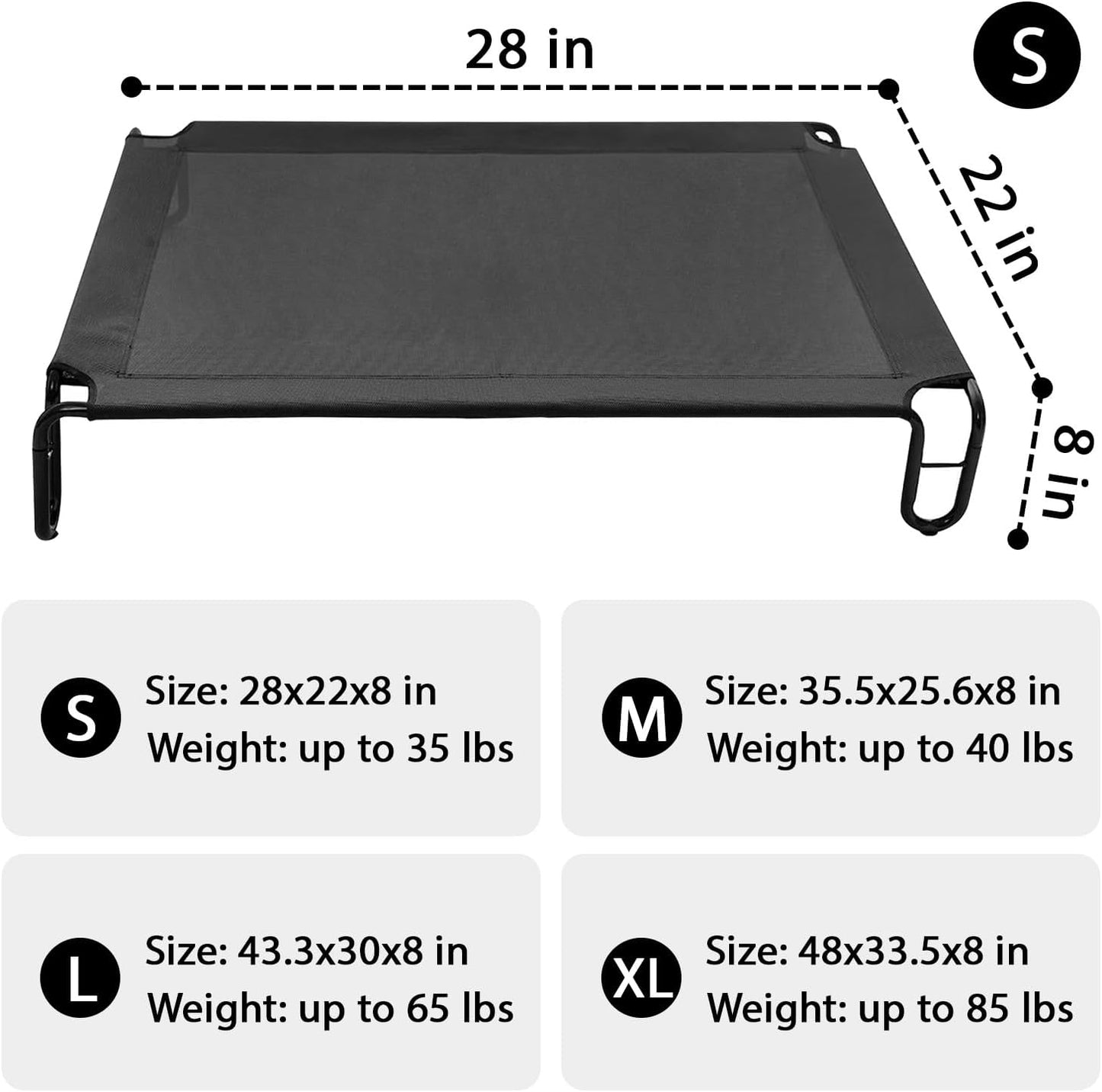pettycare Elevated Dog Bed Cot, Raised for Large Dogs, No Screws, Stable Frame & Durable Supportive Teslin Recyclable Mesh, Breathable, Indoor &Outdoor Pet Beds, Fits up to 35 lbs, 28x22x8 ''es