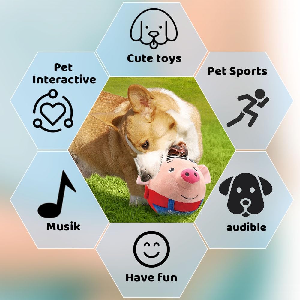 2024 Upgrade Pet Plush Ball - Active Squeaky Moving Dog & Bouncing for Boredom Relieving Dog Pig Interactive Plush Toy