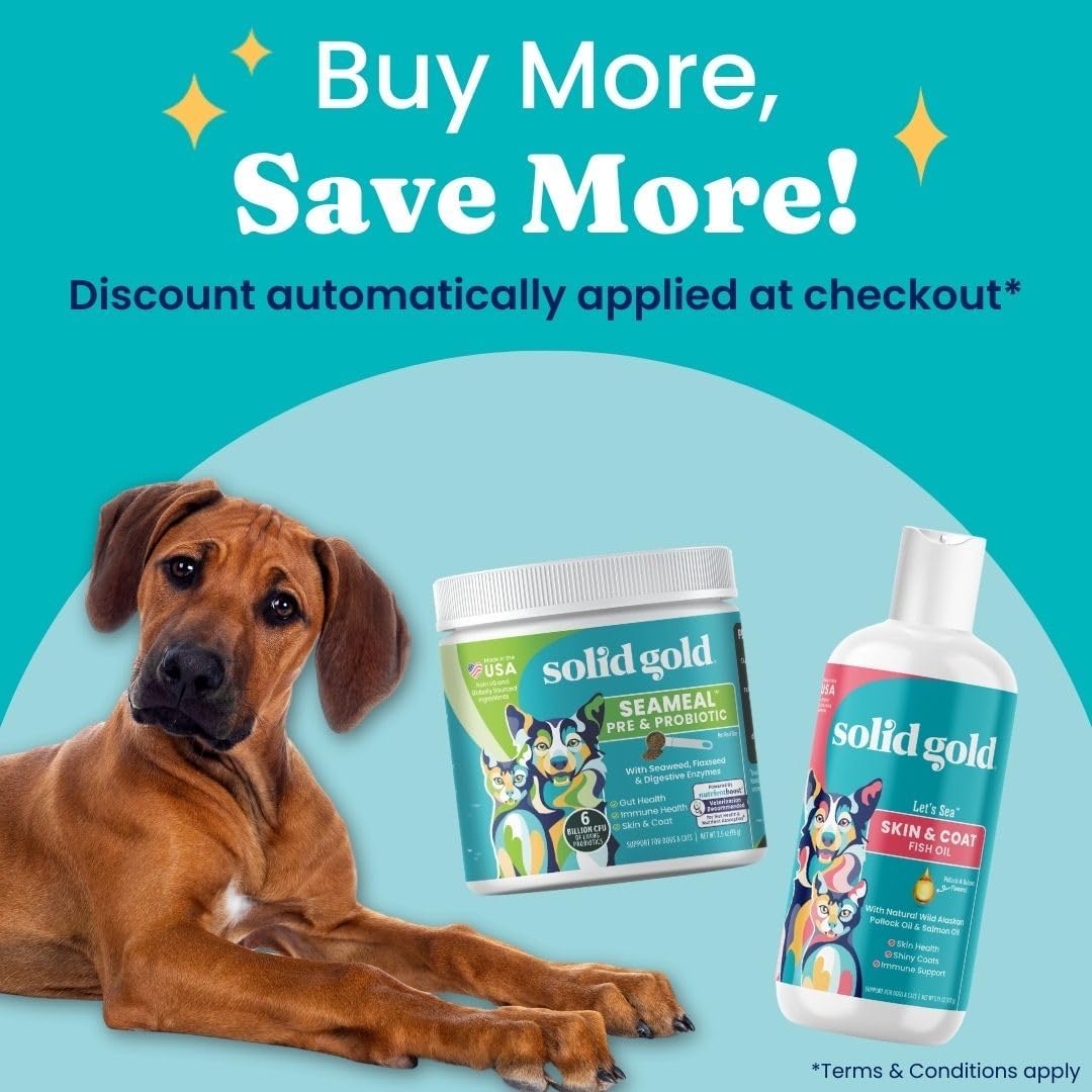 Solid Gold SeaMeal Cat Probiotic & Dog Probiotics for Digestive Health - Kelp Powder Dog & Cat Multivitamin Supplement w/Prebiotics & Digestive Enzymes for Skin, Coat, & Gut + Immune Support - 3.5oz