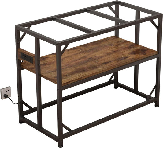 Sturdy Metal Aquarium Stand with Power Outlets, Adjustable Storage Cabinet - 660LBS Capacity, Rustic Brown - Suitable for 40 Gallon Fish Tank, Turtle Tank, Perfect Fish Tank Stand for Organization and Convenience