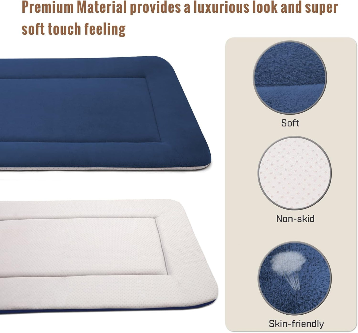 Magic Dog Large Bed Soft Crate Pad Mat, 42 Inches Machine Washable Pet Kennel Pad With Non-Slip Bottom, Dark Blue