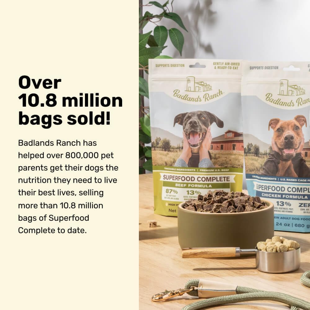 BADLANDS RANCH by Katherine Heigl- Superfood Complete, Air-Dried Adult Dog Food - High Protein, Zero Fillers, Superfood Nutrition (24 Ounce (Pack of 4), Chicken)