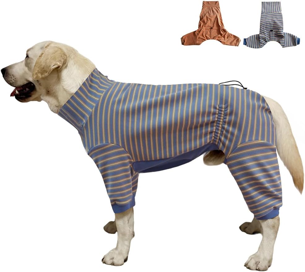Dog Pyjamas PJS Sweater Clothes and Home Clothing Suitable for Medium to Large Breeds of Dogs, Dog Neutering Suits, Extra-Large Stretch Fabric, Four-Legged (Thickened Blue Stripes, 2XL)