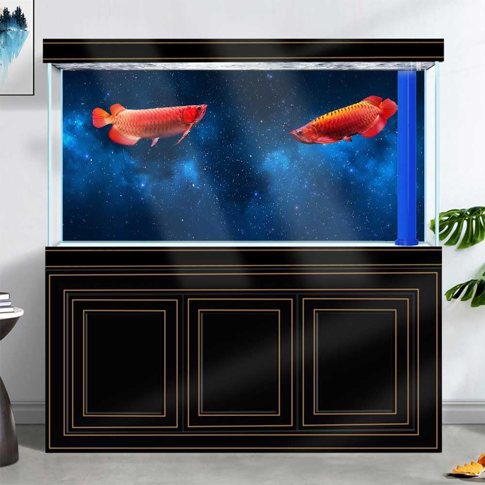 24X12IN Starry Aquarium Background, Art Starry Fish Tank Decorations Background, with 8 EVA Double-Sided Tape