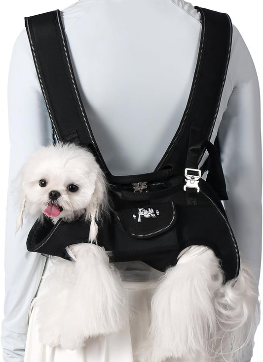 Dog Backpack Carrier - Spine-Friendly for Small Dogs (4-8 lbs), Horizontal Design Dog Carrier with Adjustable Back Straps,Legs-Out Comfort for Travel/Hiking/Cycling (Black, Size S)