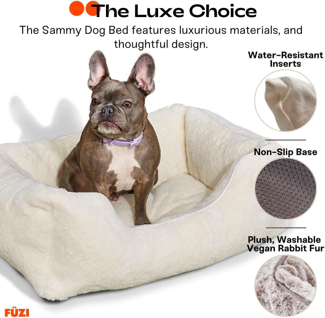 FUZI Luxury Aesthetic Dog Bed for Large Dogs with Washable Cover, Pet Couch, Pet Bed with Sides, Non-Slip Bottom, Soft and Durable Calming Dog Bed, Faux Rabbit Fur, Large 31.75x23.6x9.5 Light Brown