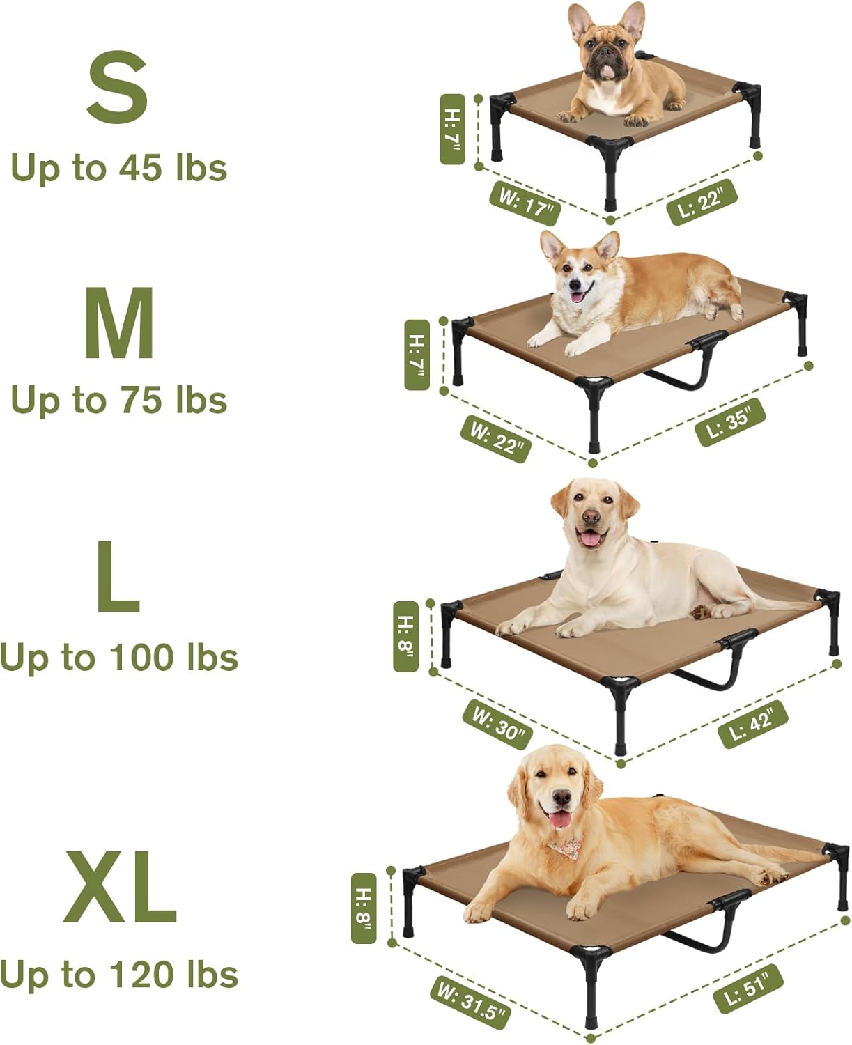 Small Elevated Dog Bed 22 Inch - Puppy Cooling Cot with Removable Washable Breathable Mesh, Raised Dog Cots Beds for Indoor and Outdoor, Brown