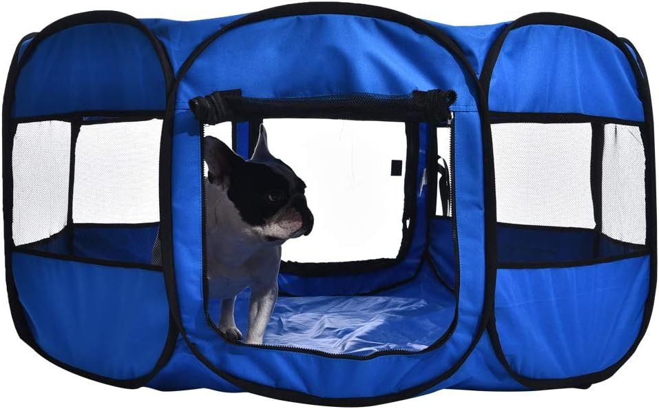 Amazon Basics Foldable Octagonal Indoor and Outdoor Portable Soft Dog Pen/Puppy Pen/Playpen, 114 cm / 45", Blue