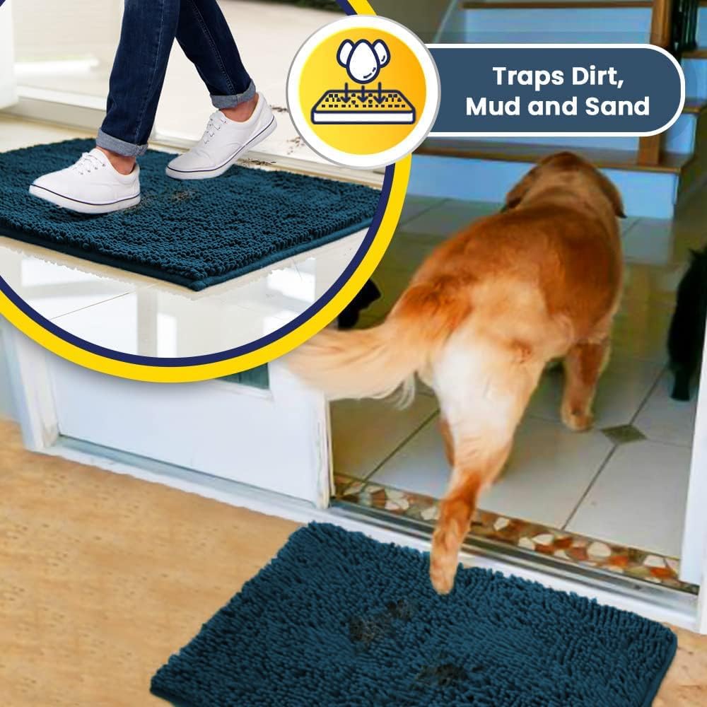 Muddy Mat® AS-SEEN-ON-TV Highly Absorbent Microfiber Door Mat and Pet Rug, Non Slip Thick Washable Area and Bath Mat Soft Chenille for Kitchen Bedroom Indoor and Outdoor - Atlantic Blue 6ft x 9ft
