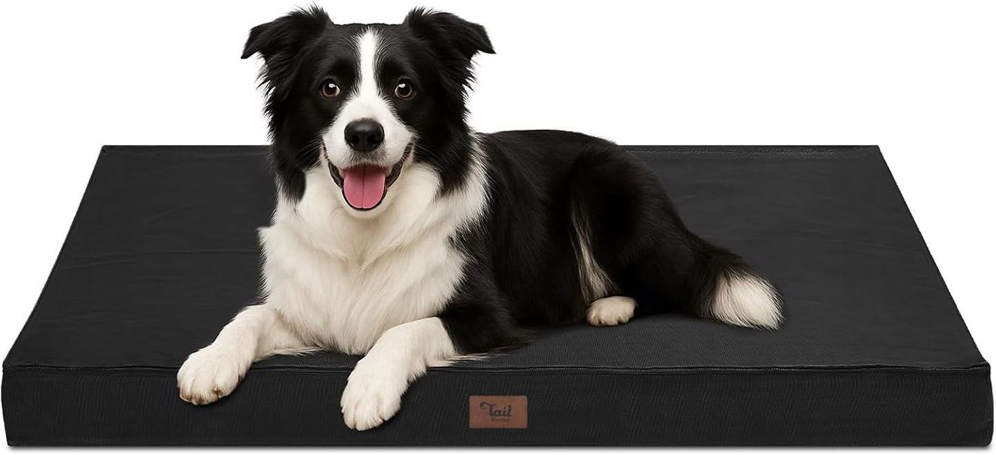 Outdoor Dog Bed for Medium Dogs, Waterproof Dog Crate Bed for Puppy Beds, Orthopedic Egg Crate Foam Pet Bed with Washable and Removable Oxford Cover, Black