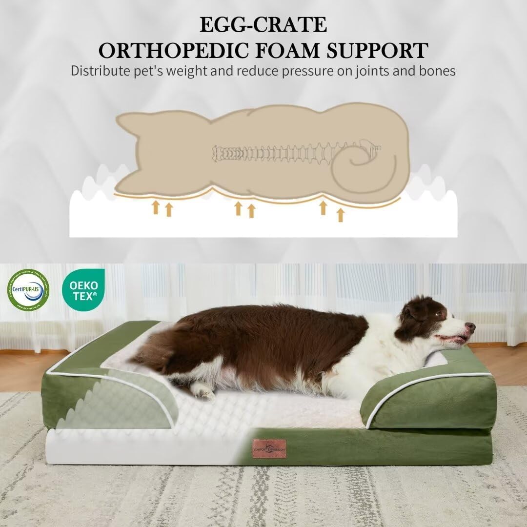 Comfort Expression Waterproof Dog Beds for Large Dogs, Orthopedic Large Breed Dog Beds, Comfy Pet Bed Sofa with Washable Removable Cover & Non-Slip Bottom(Light Green)