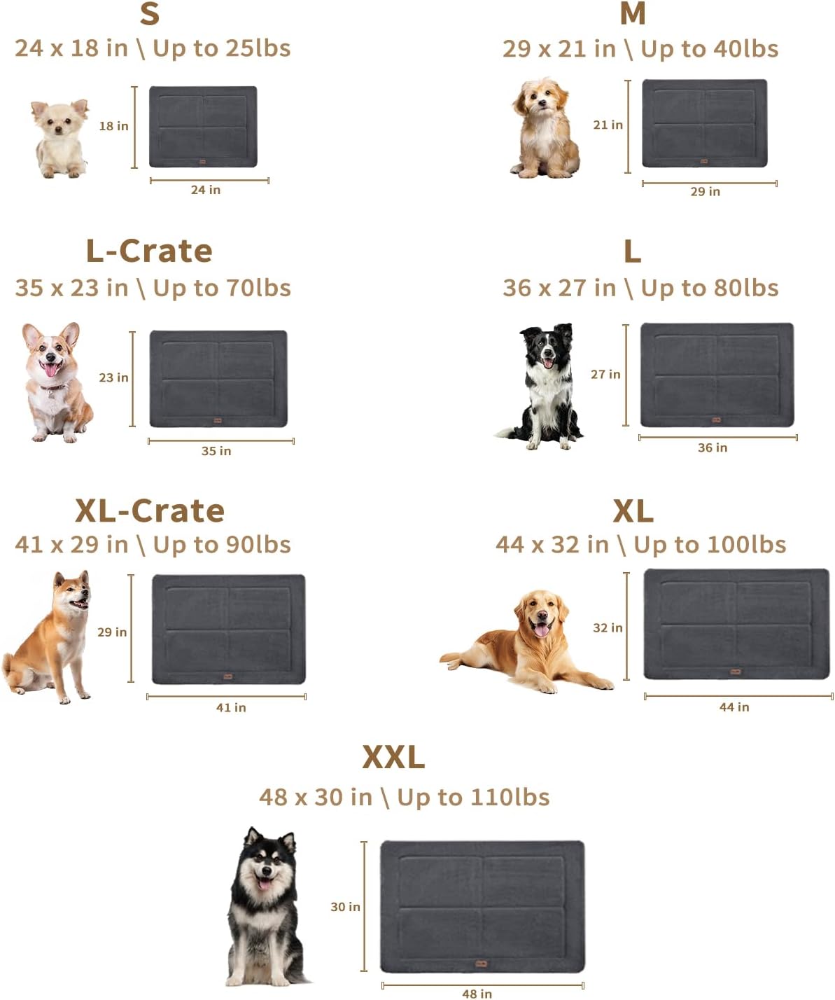 Made4Pets Dog Crate Pad Bed for Medium Dogs, Washable & Reversible, Anti-Slip Kennel Mat for Cozy Sleeping, Soft Fluffy Dog Bed for Indoor & Outdoor Use, 29"x21", Dark Gray