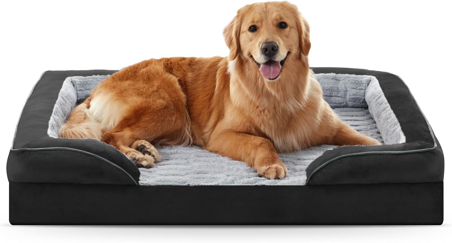 FURTIME Orthopedic Dog Bed for Extra Large Dogs - XL Washable Dog Sofa Bed Large, Supportive Foam Pet Couch Bed with Removable Washable Cover, Waterproof Lining and Nonskid Bottom, Black